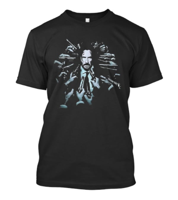 John Wick Surrounded By Guns Pointed At His Head Iconic Movie Scene T-Shirt