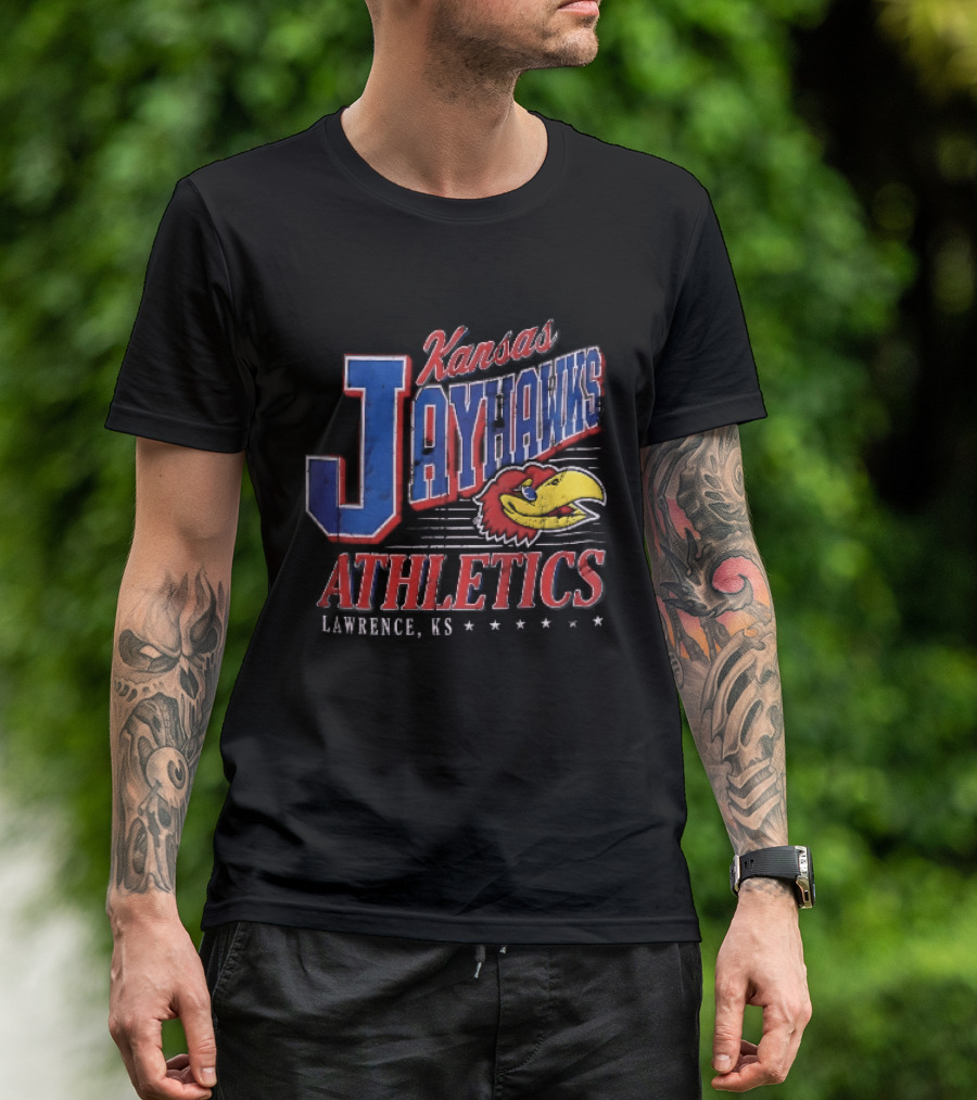 Kansas Jayhawks Athletics Lawrence KS Distressed Bird Head Stars T-Shirt