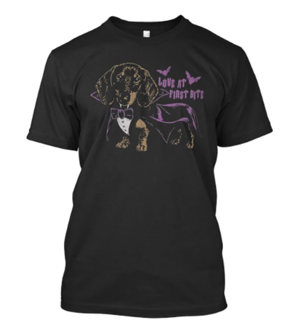Love At First Bite Dachshund With Butterflies And Bowtie T-Shirt