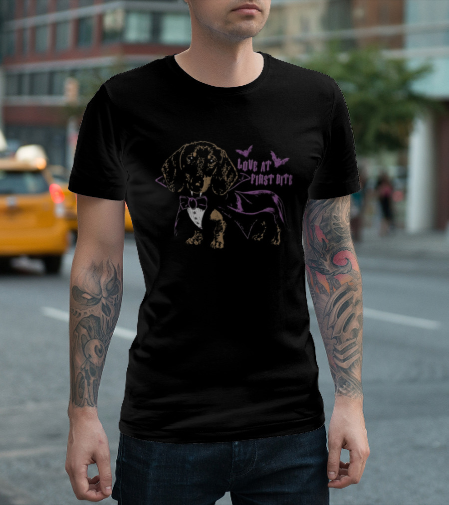 Love At First Bite Dachshund With Butterflies And Bowtie T-Shirt