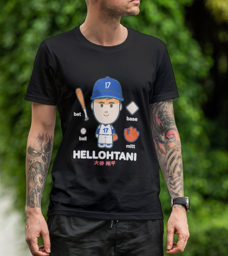 Shohei Ohtani Hellohtani Bat Ball Base Mitt 17 Blue Cap Baseball Player T-Shirt