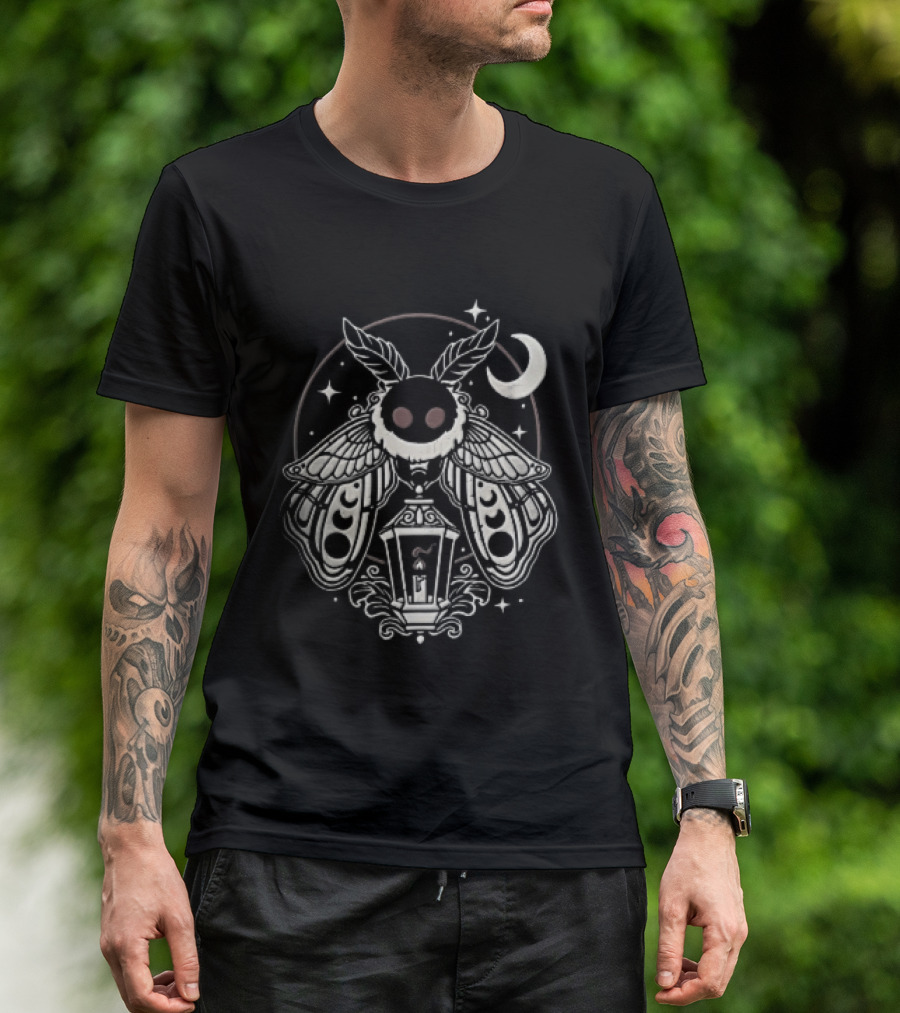 Mothman Red Eyes Candle Lantern Crescent Moon Stars T-Shirt
