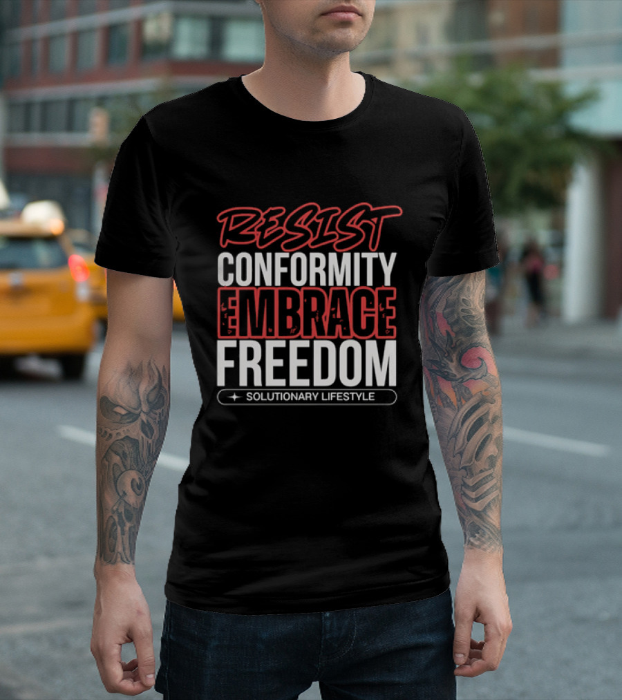 RESIST Conformity Embrace Freedom Solutionary Lifestyle Red White Distressed T-Shirt