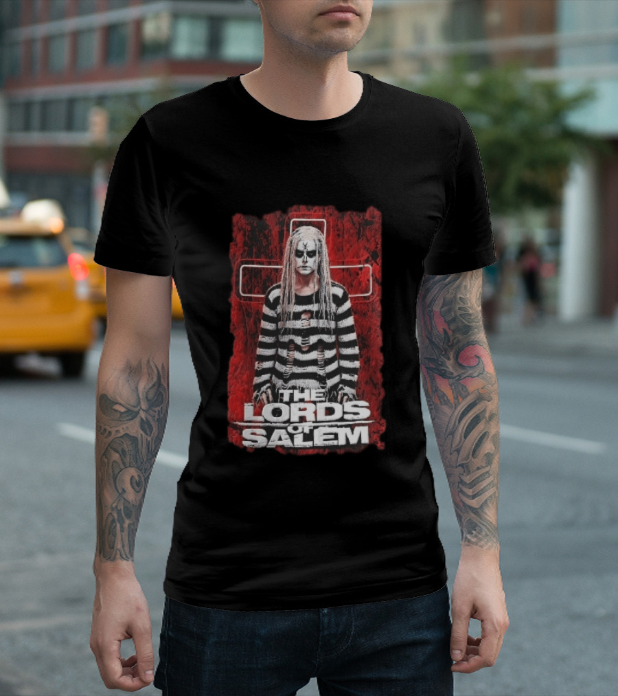 The Lords Of Salem Striped Dreadlocks Face Paint Inverted Cross T-Shirt