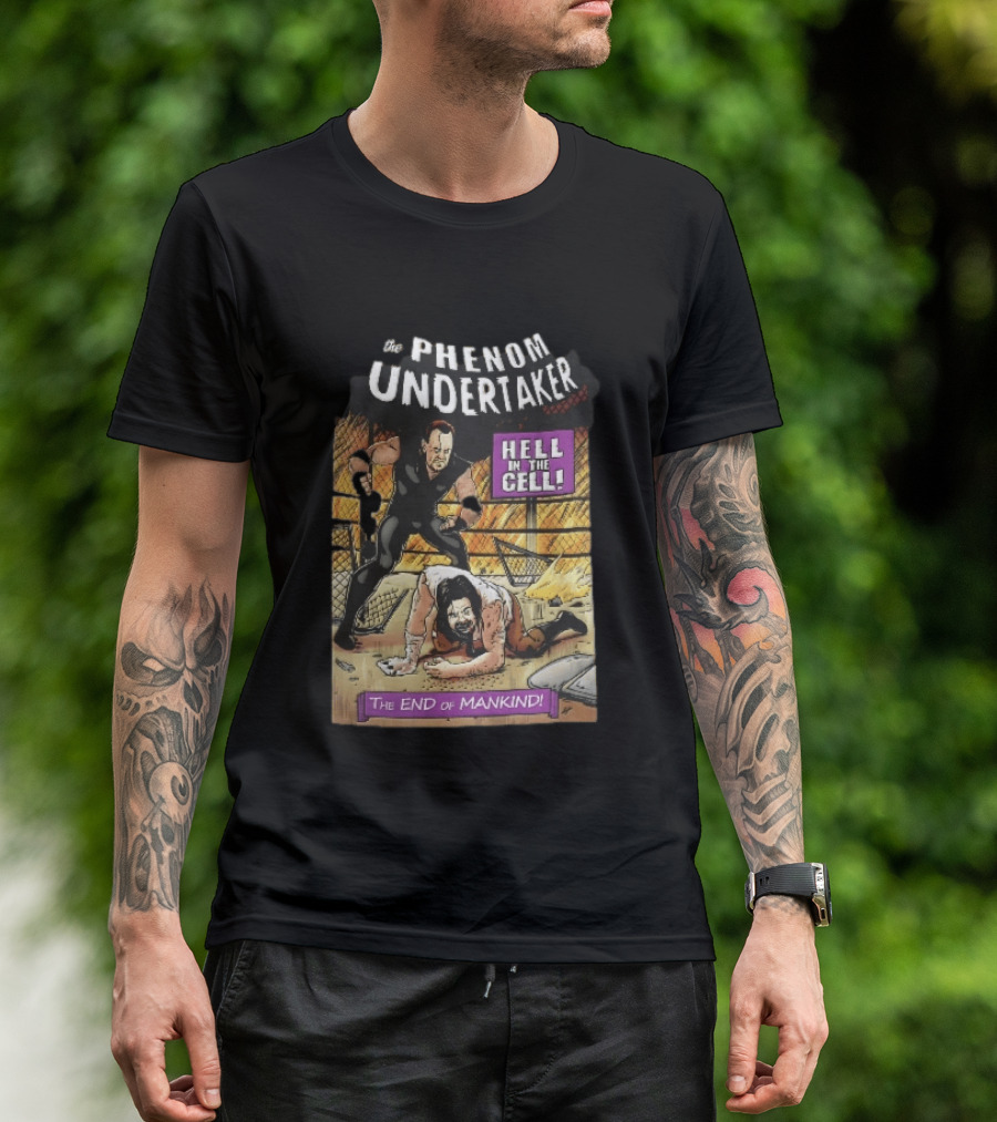 The Phenom Undertaker Hell In The Cell End Of Mankind Cartoon Wrestler Standing Over Opponent T-Shirt