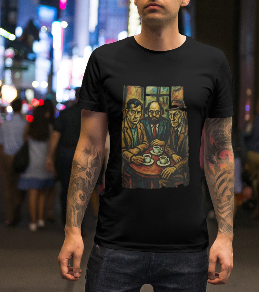 Three Men At A Table Drinking Coffee Expressionist Style Painting T-Shirt