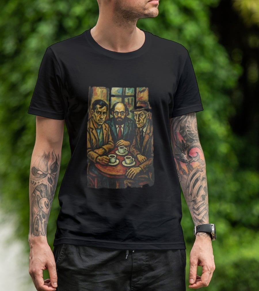 Three Men At A Table Drinking Coffee Expressionist Style Painting T-Shirt