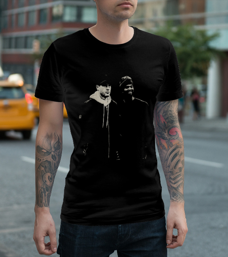 Two Men In Cap And Beanie Monochrome T-Shirt