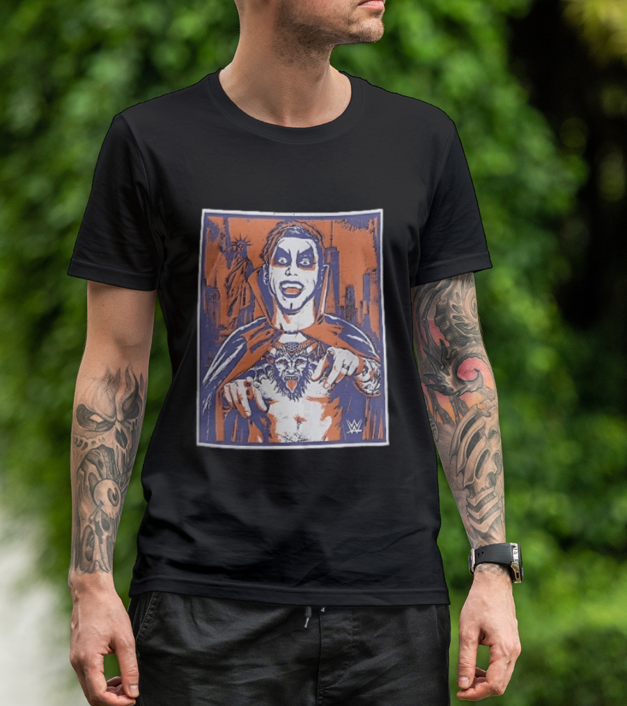 WWE Facepaint Wrestler At Liberty Statue Skyline With Demon Tattoo T-Shirt