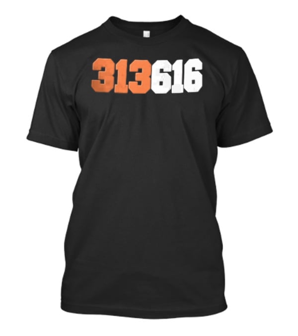 313616 Orange White Varsity Block Digits Jersey Numbers T-Shirt
