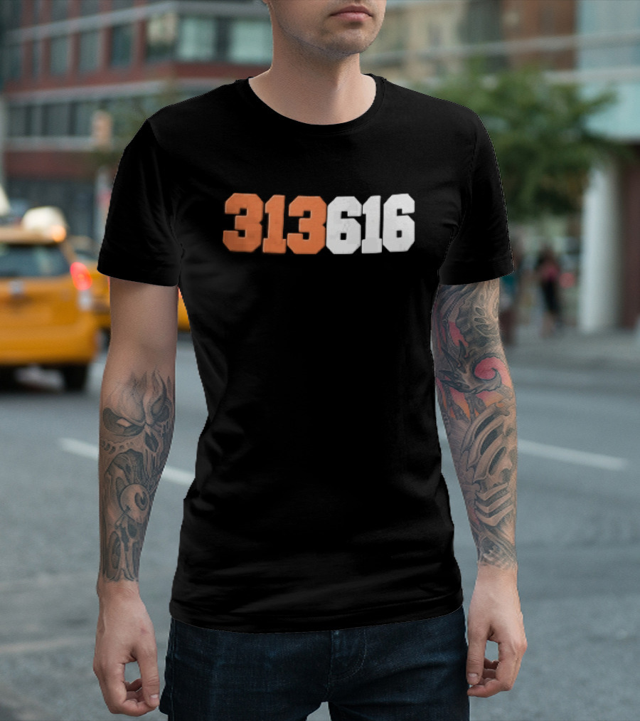 313616 Orange White Varsity Block Digits Jersey Numbers T-Shirt