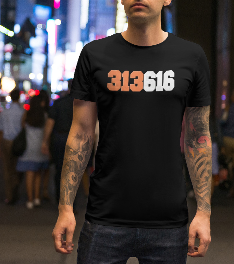 313616 Orange White Varsity Block Digits Jersey Numbers T-Shirt