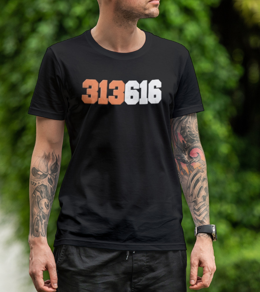313616 Orange White Varsity Block Digits Jersey Numbers T-Shirt
