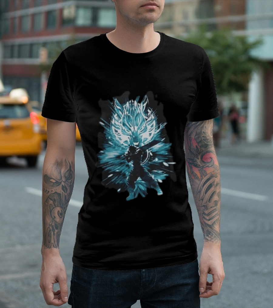 Cloud Strife Buster Sword Wolf Blue Energy Burst T-Shirt