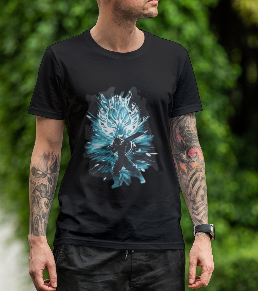 Cloud Strife Buster Sword Wolf Blue Energy Burst T-Shirt