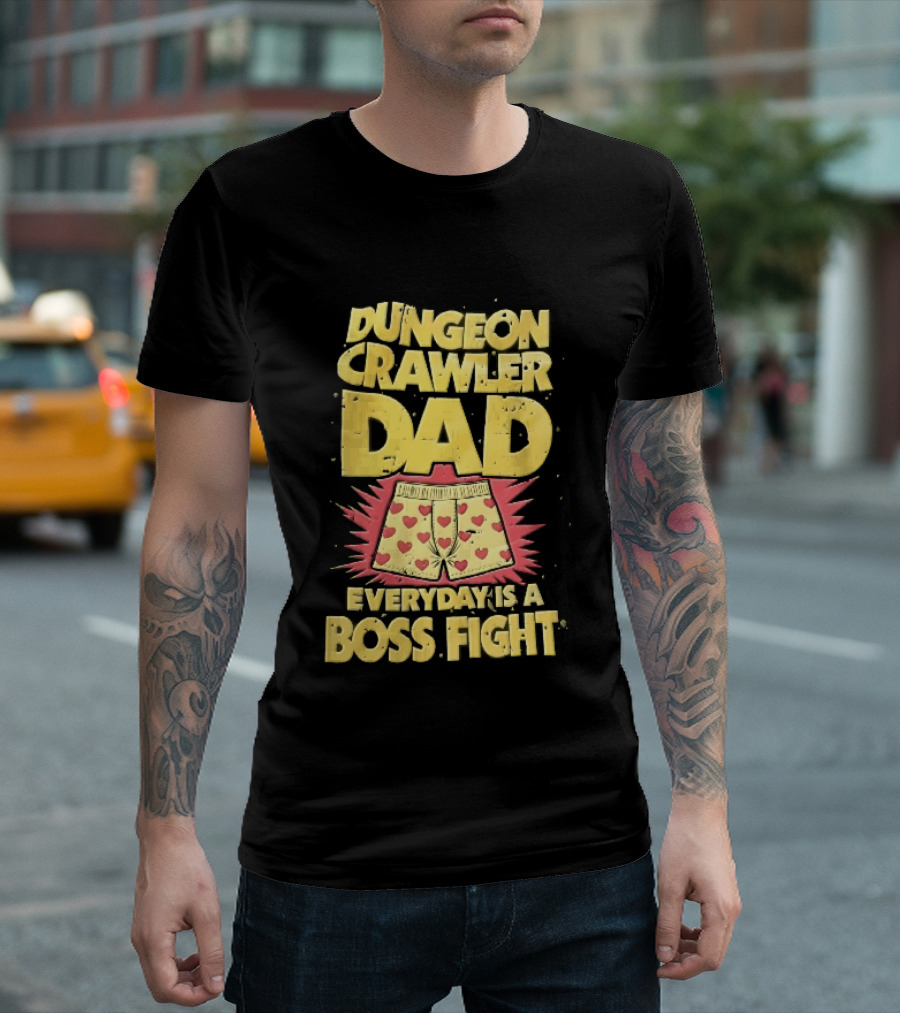 Dungeon Crawler Dad Everyday Is A Boss Fight Heart Boxer Shorts Spiky Starburst T-Shirt