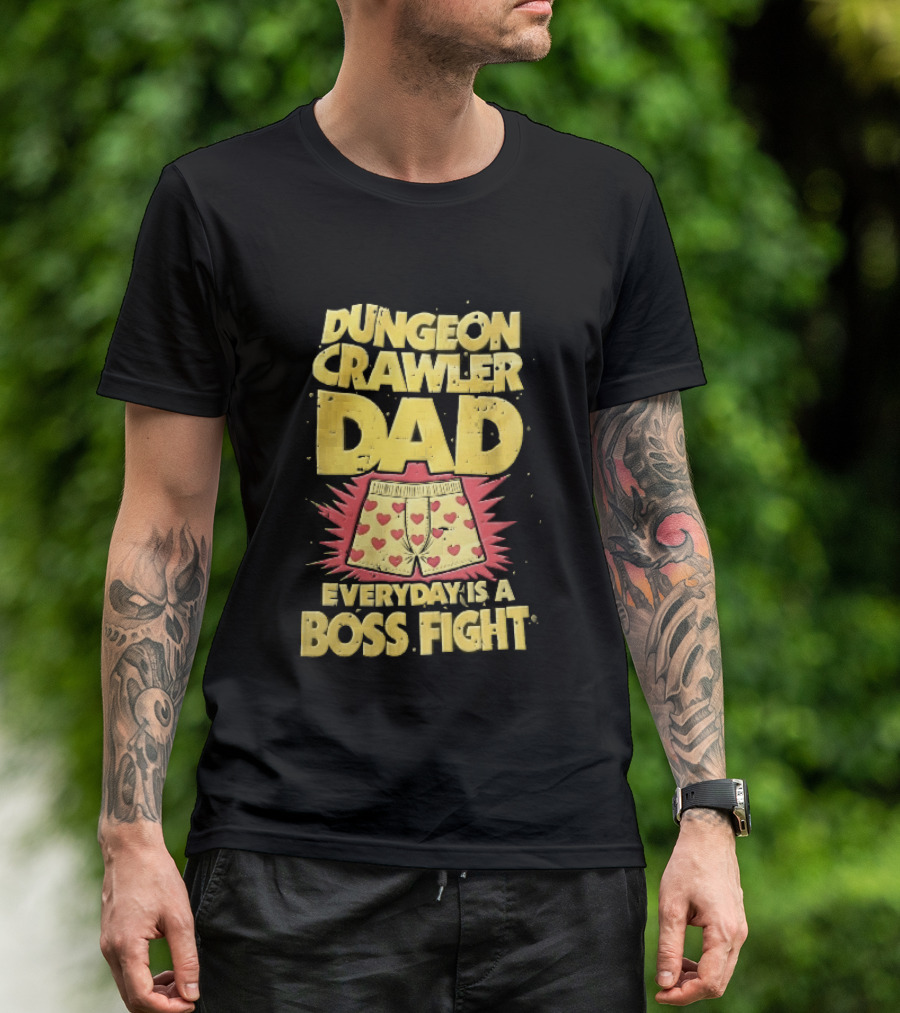Dungeon Crawler Dad Everyday Is A Boss Fight Heart Boxer Shorts Spiky Starburst T-Shirt