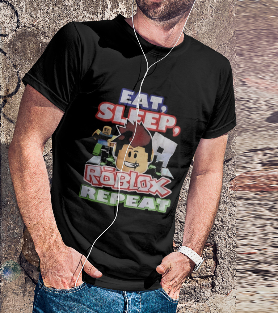 Eat Sleep Roblox Repeat Cartoon Avatar Noob Running Cash Stacks T-Shirt