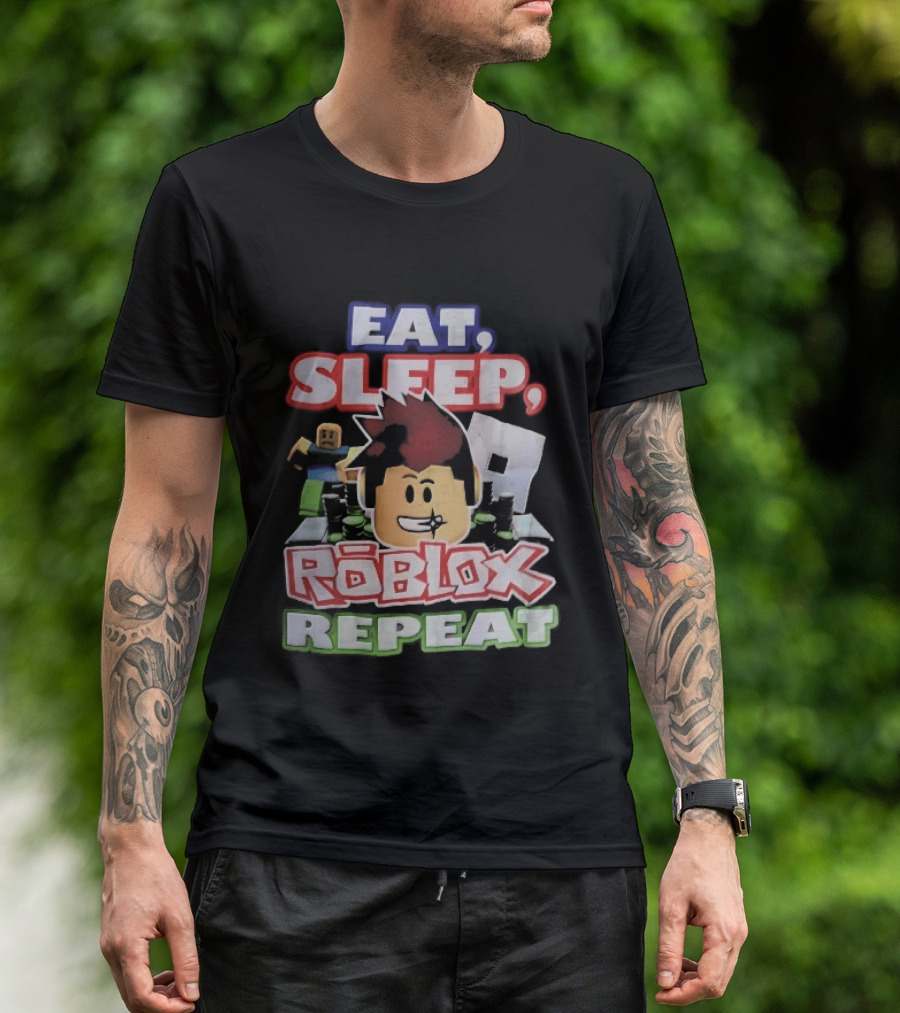 Eat Sleep Roblox Repeat Cartoon Avatar Noob Running Cash Stacks T-Shirt