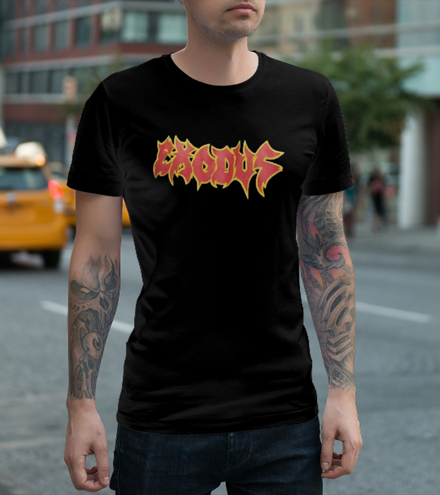 Exodus Red Yellow Spiky Flame Graffiti T-Shirt