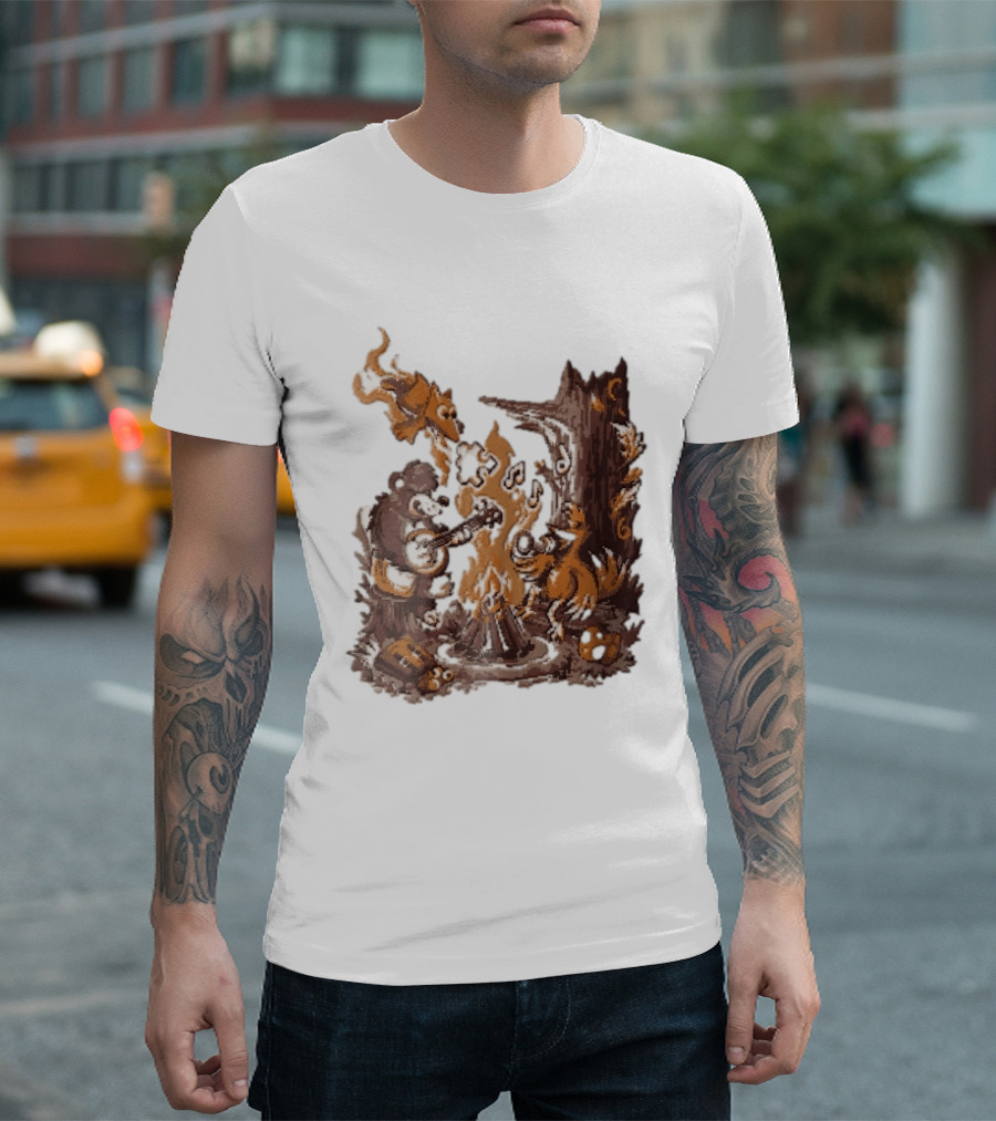 Banjo Kazooie Bear And Bird Music Campfire Jiggy Pixel T-Shirt