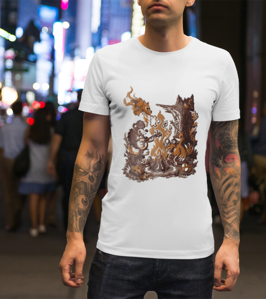 Banjo Kazooie Bear And Bird Music Campfire Jiggy Pixel T-Shirt