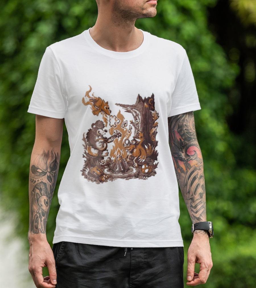 Banjo Kazooie Bear And Bird Music Campfire Jiggy Pixel T-Shirt
