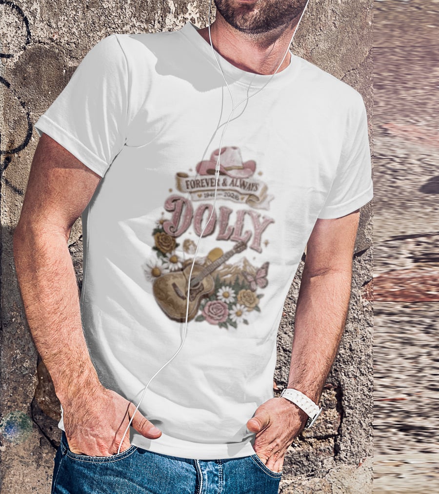Forever & Always Dolly 1946 2026 Cowboy Hat Guitar Flowers Butterfly T-Shirt