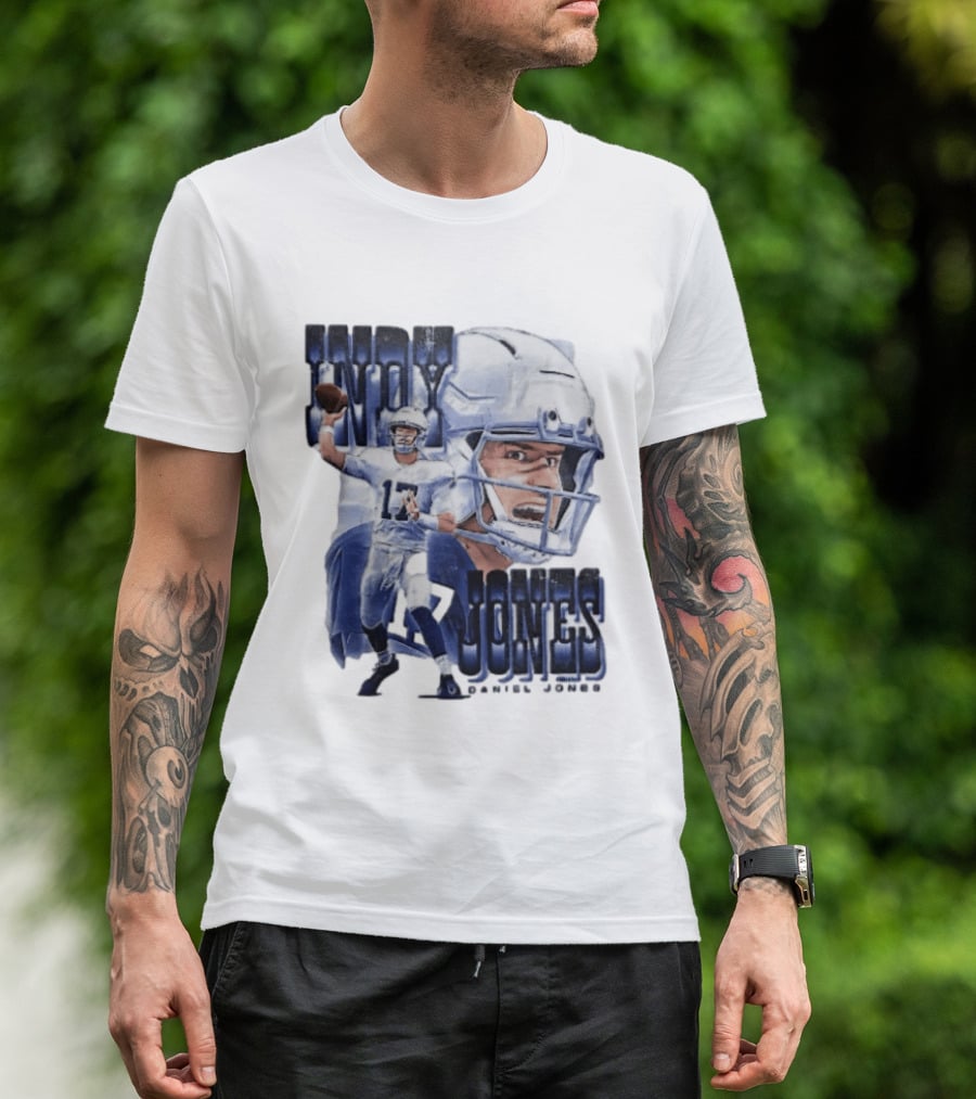 Indy Jones Football Quarterback Throwing Action Close Up Helmet T-Shirt