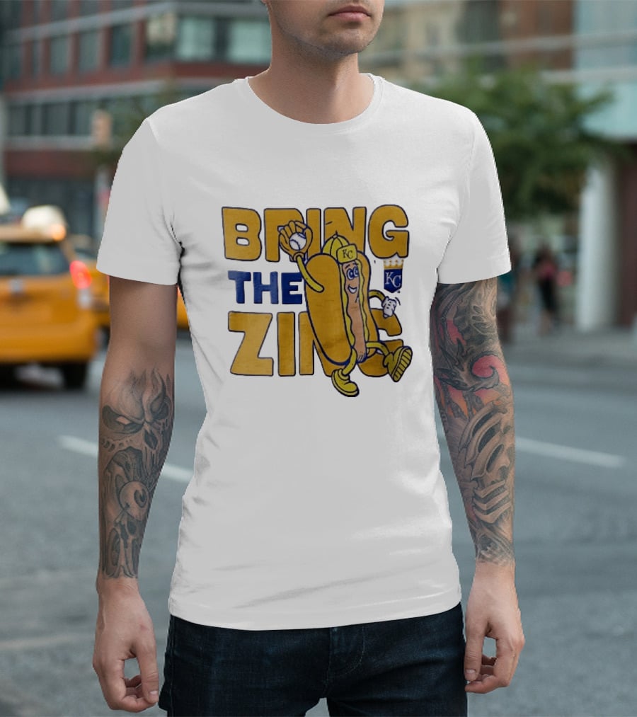 Kansas City Royals Bring The Zing Cartoon Hot Dog KC Baseball Glove T-Shirt