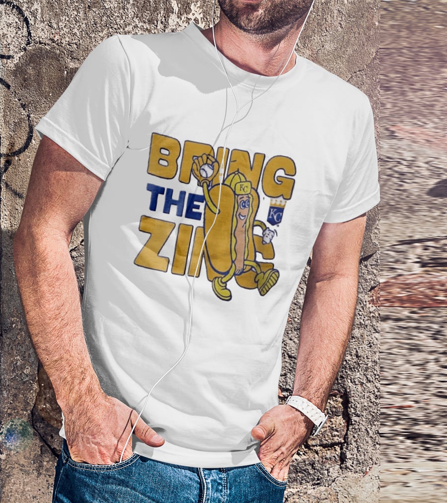 Kansas City Royals Bring The Zing Cartoon Hot Dog KC Baseball Glove T-Shirt