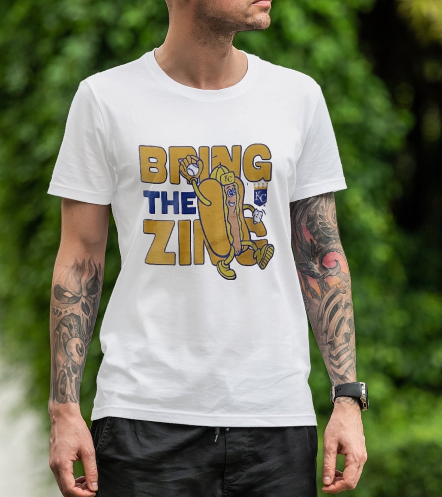 Kansas City Royals Bring The Zing Cartoon Hot Dog KC Baseball Glove T-Shirt