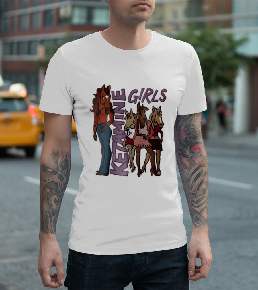 Ketamine Girls Cartoon Anthropomorphic Female Horses Fashion Outfits T-Shirt