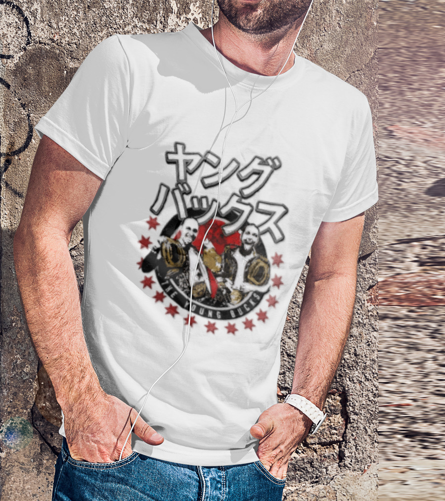 Young Bucks Wrestling Tag Team With Championship Belts And Red Star Circle T-Shirt