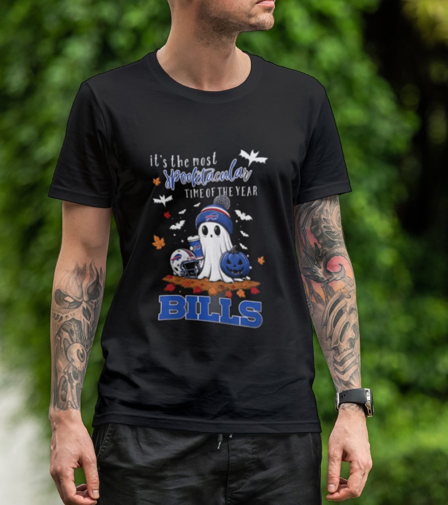 Buffalo Bills Spooktacular Ghost Football Helmet Pumpkin Halloween Time T-Shirt