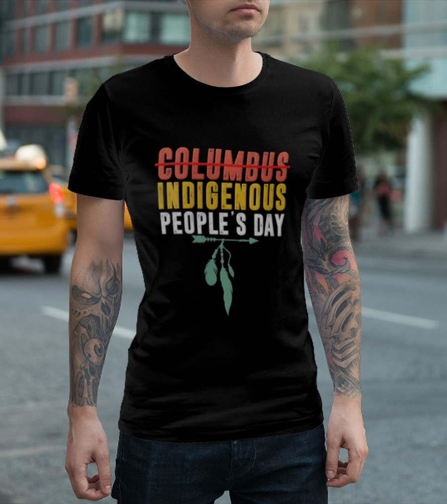 Indigenous People's Day Text With Arrow And Feathers T-Shirt