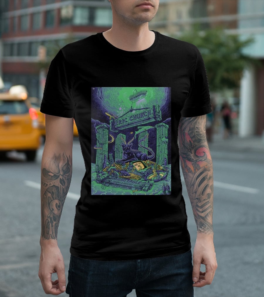 Eric Church Soaring Eagle Casino Resort 2026 Mt Pleasant MI August 14 Mythical Panther And Serpent T-Shirt