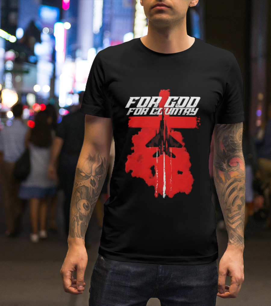 For God And For Country Red Fighter Jet Cross T-Shirt