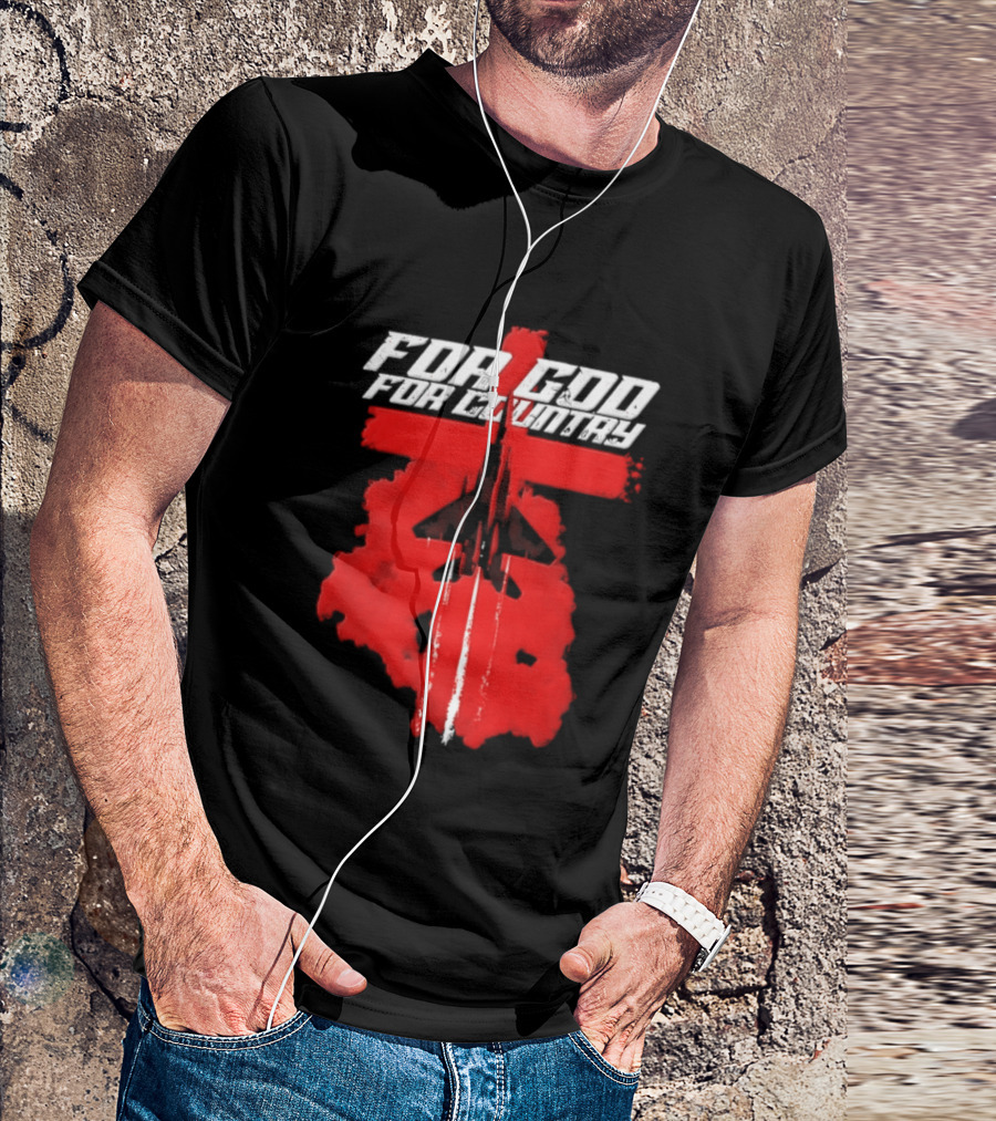 For God And For Country Red Fighter Jet Cross T-Shirt