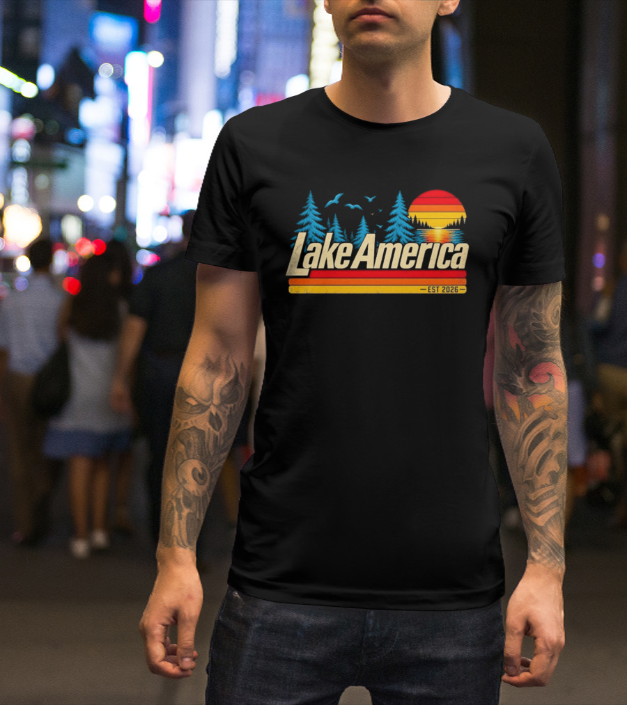 Lake America Est 2026 Sunset Trees Birds T-Shirt