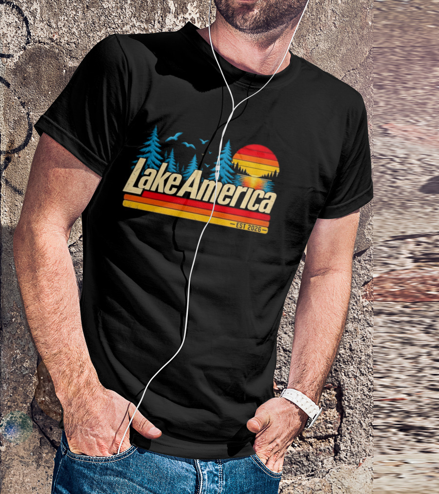 Lake America Est 2026 Sunset Trees Birds T-Shirt