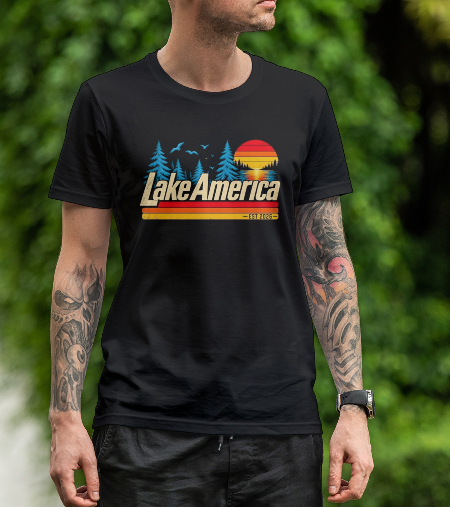 Lake America Est 2026 Sunset Trees Birds T-Shirt