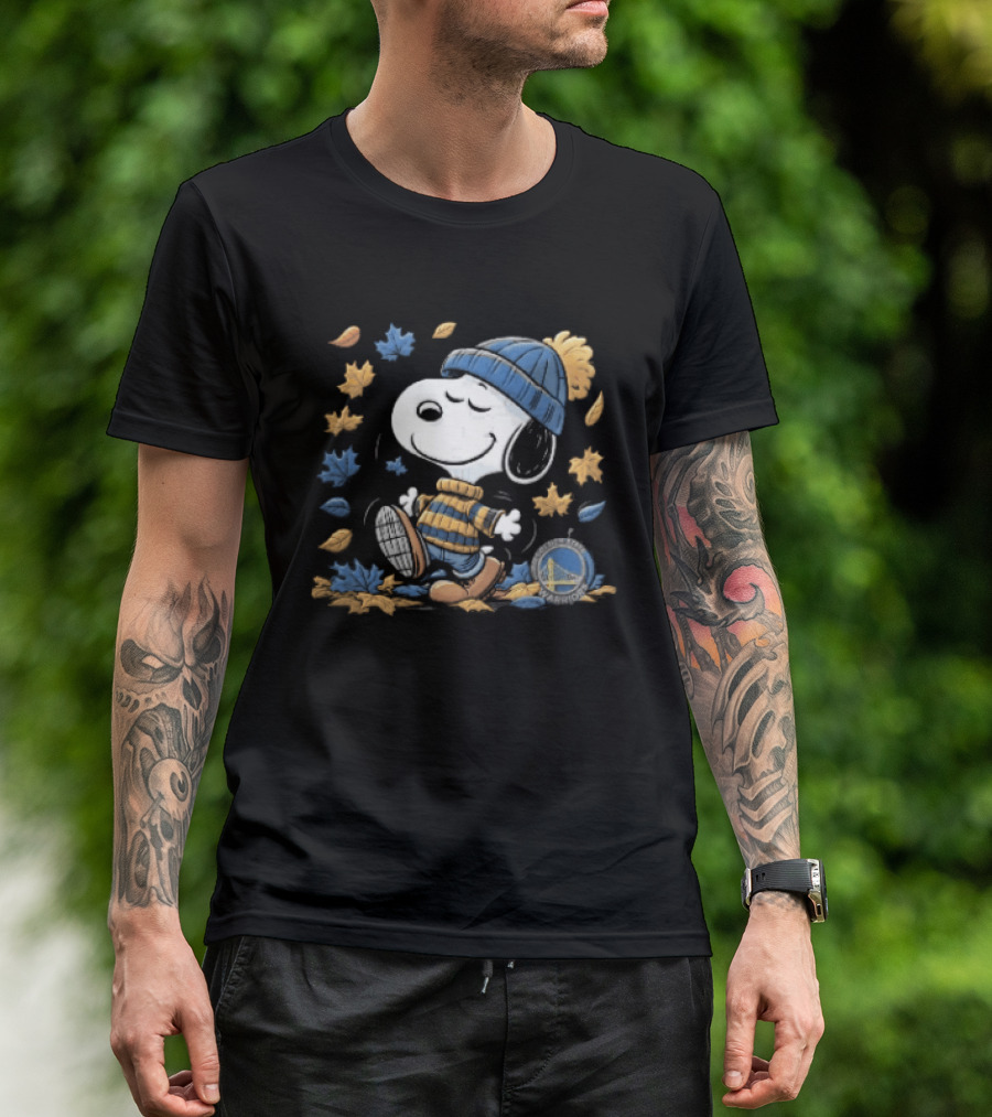Golden State Warriors NBA Snoopy Autumn Leaves Beanie T-Shirt
