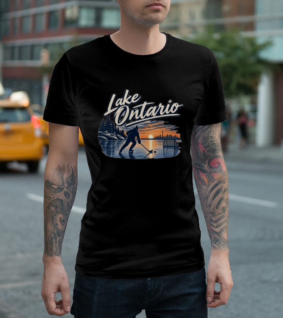 Lake Ontario Ice Hockey Sunset Silhouette With Toronto Cityscape T-Shirt