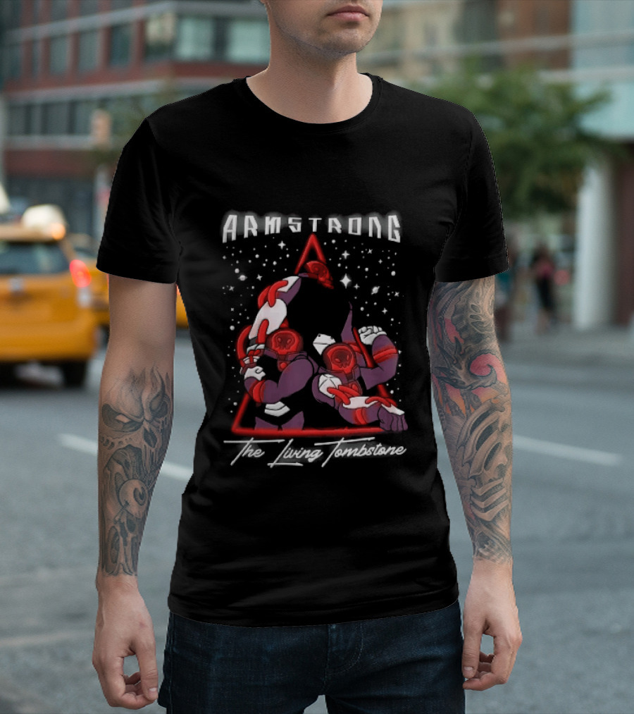 Armstrong Three Armored Sci Fi Astronauts Red Triangle Starfield Cartoon T-Shirt