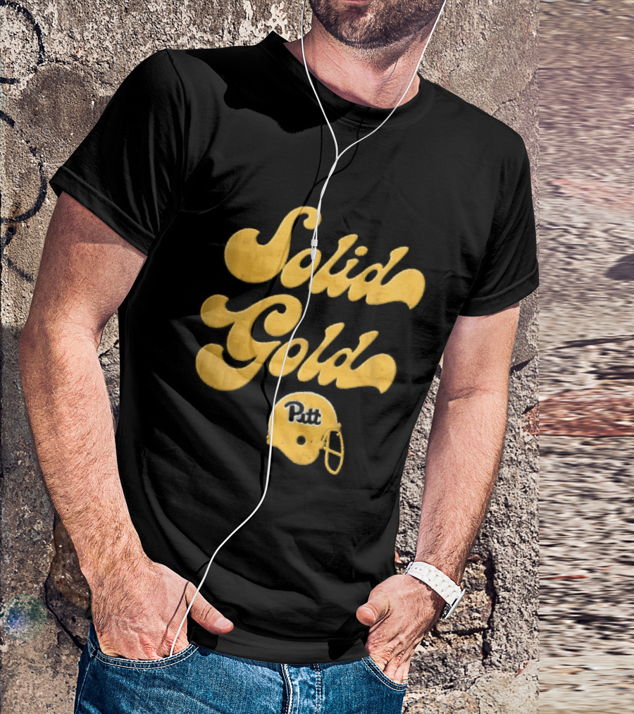 Pittsburgh Panthers Solid Gold Script Font Yellow Football Helmet T-Shirt
