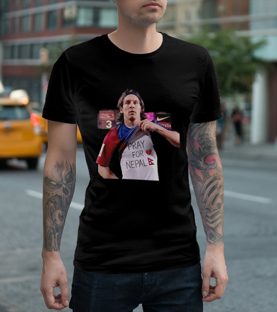 Messi Pray For Nepal 2026 Coca Cola Nike Estrella Football T-Shirt