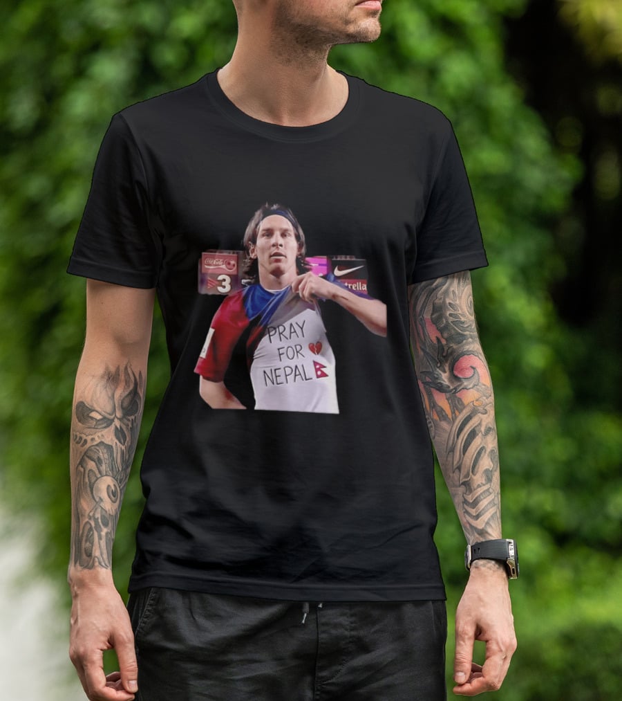 Messi Pray For Nepal 2026 Coca Cola Nike Estrella Football T-Shirt