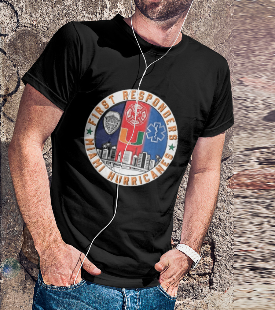 Miami Hurricanes First Responders Police Fire Dept Star Of Life City Skyline Seal T-Shirt