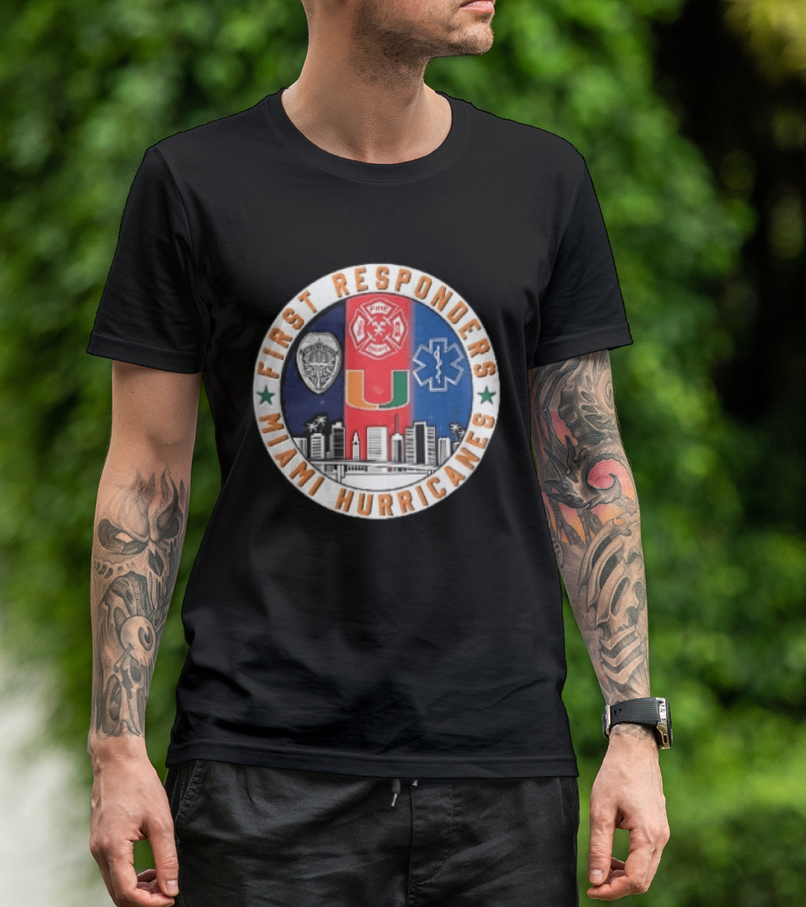 Miami Hurricanes First Responders Police Fire Dept Star Of Life City Skyline Seal T-Shirt